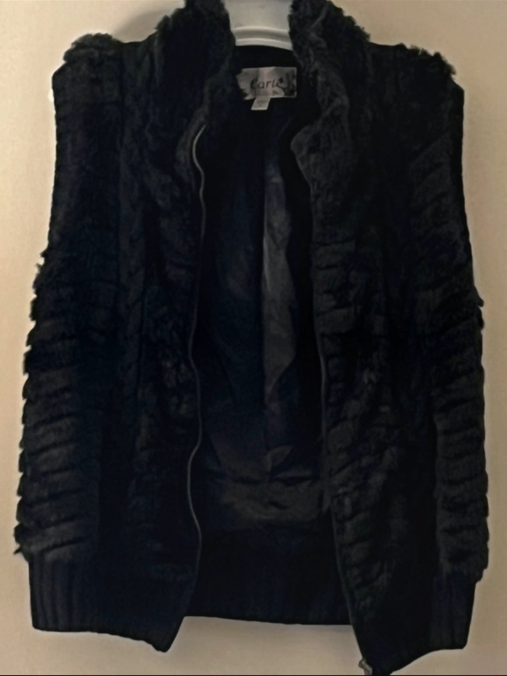 Carlisle Black Faux-Fur Ribbed Zip Cardigan Jacket